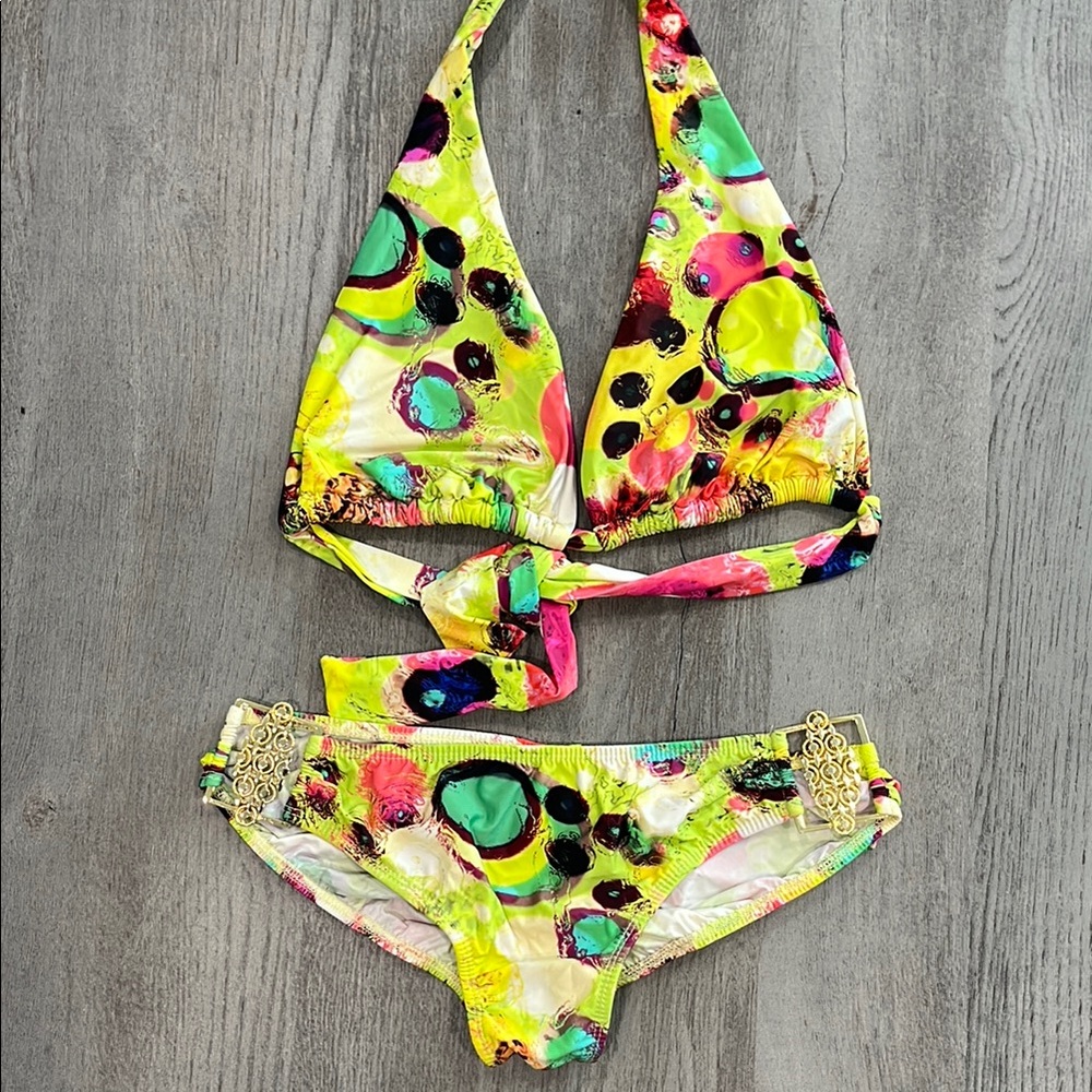 Vibrant Yellow and Green Bikini Swim Set